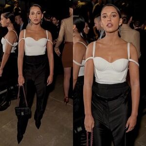 Burberry White Logo Hem Elastane Corset Top in White